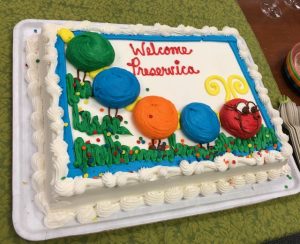 Cake with Welcome Preservica written on it