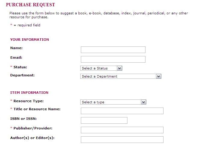 You Asked, We Listened – Book Purchase Request Form