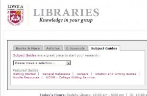 Tab for the Subject Guides on the Libraries home page.