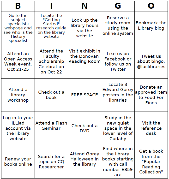 Play Library Bingo!