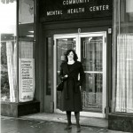 Marion Volini outside the newly opened Edgewater Uptown Community Mental Health Center, ca. 1981