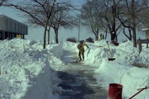 1979 Blizzard Blitz: Shoveling the sidewalks at Mundelein College.