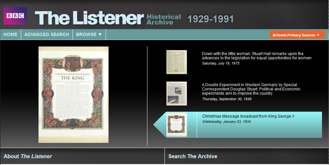 History, Presented by the BBC, in The Listener Historical Archive, 1929-1991