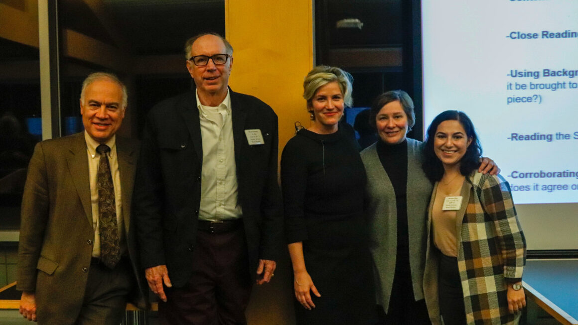 Five people posing for a group photo: Dr. Bucholz, Dr. Gilmour, Dr. Nickerson, Dr. Ryan, and Ms. Pera