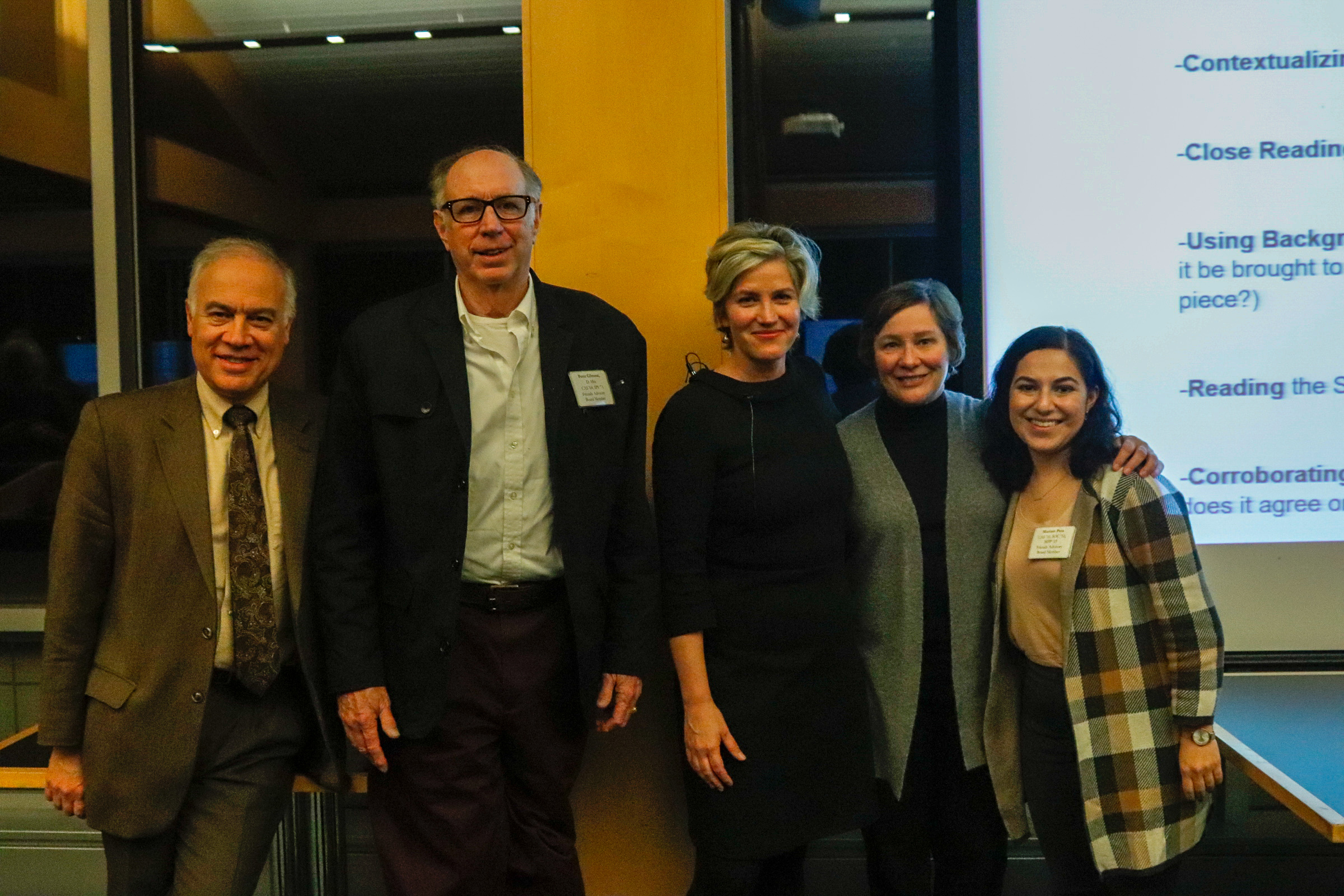 Five people posing for a group photo: Dr. Bucholz, Dr. Gilmour, Dr. Nickerson, Dr. Ryan, and Ms. Pera