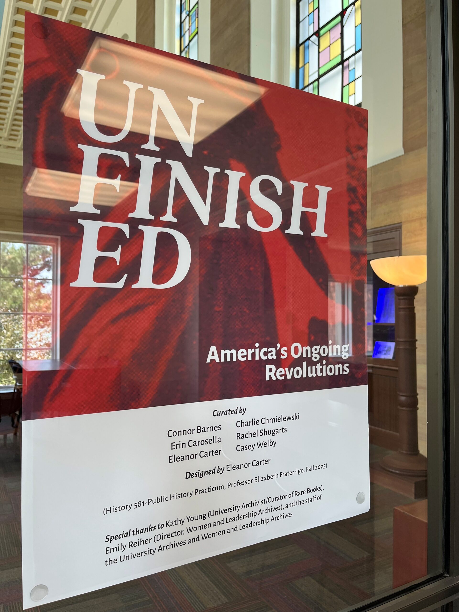 Poster with the text Unfinished to describe the exhibit